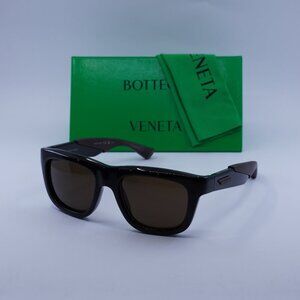 Bottega Veneta BV1233S 002 Square Sunglasses - Shiny Black Brown \ Brown